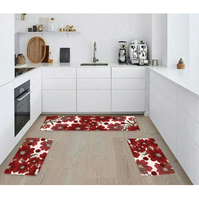 mockup tapete de cozinha flores vermelhas