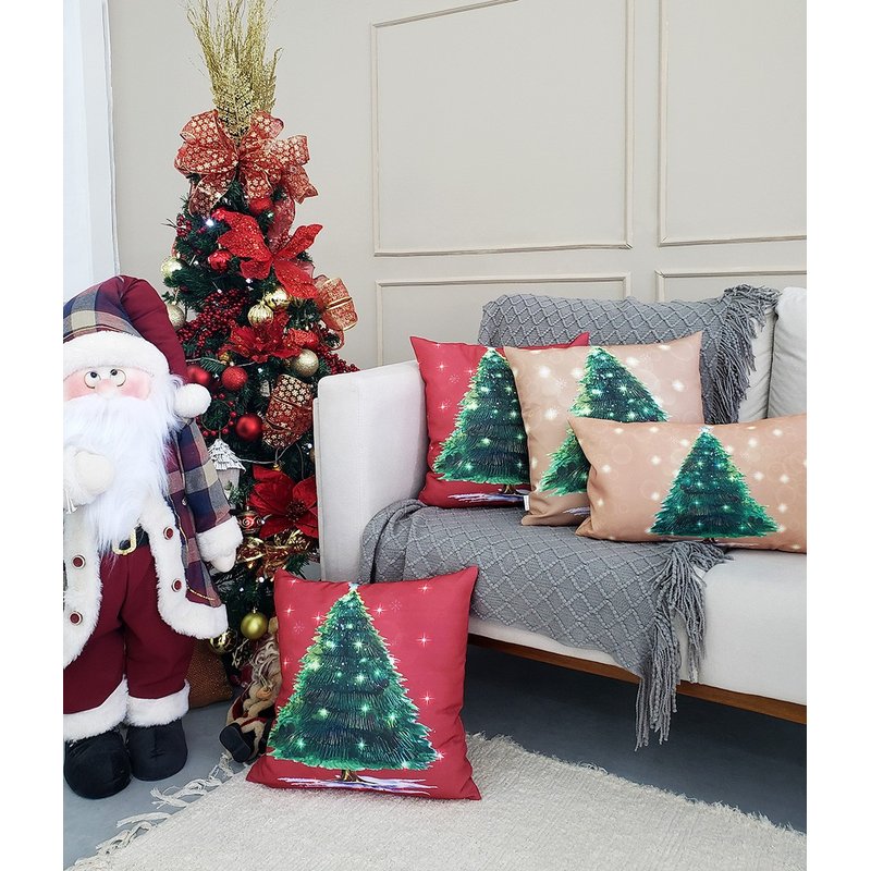Kit Com 3 Almofadas Decorativas Árvore De Natal Brilhante - Decoradois